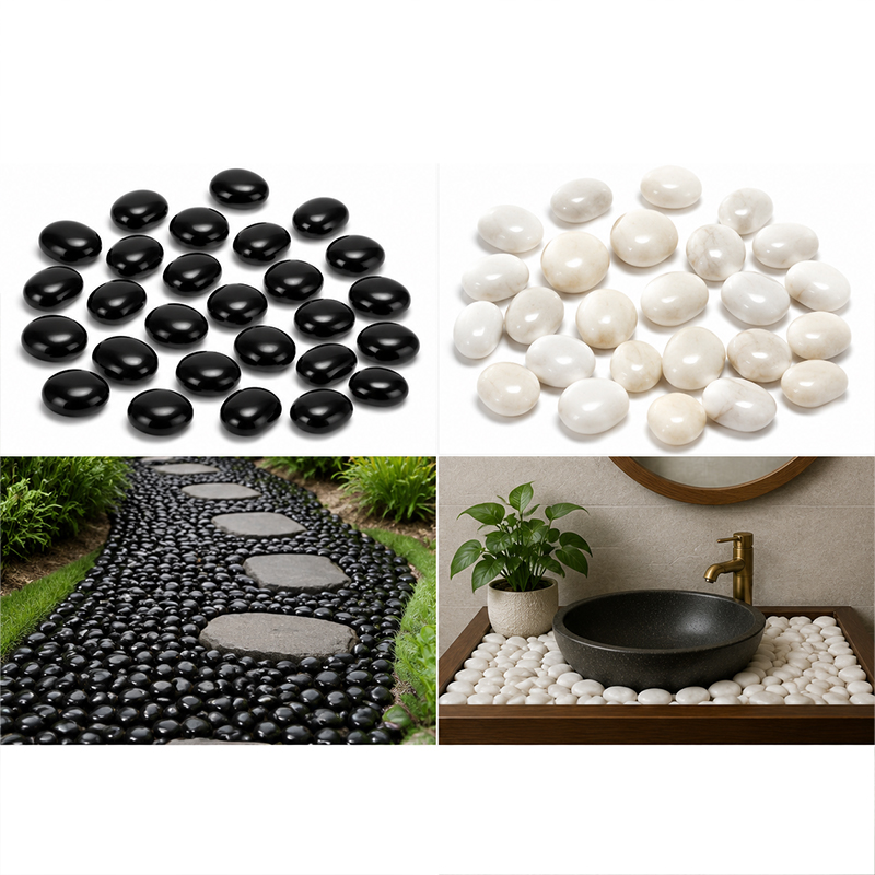 Aquarium Fish Black - Pietre di fiume lucidate bianche e